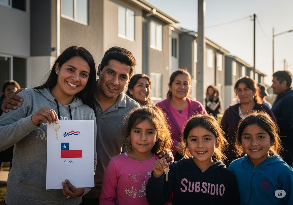 Una familia feliz celebrando la obtención de un subsidio para su nuevo hogar.